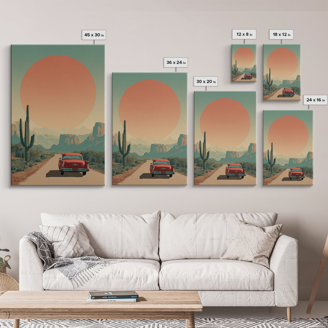 Route 66 Desert Road Framed Canvas Print, Travel Poster(2), Wall Art, Living Room Decor, Fine Art, Voyage 447, Set of Wall Art, TPO-2x3-47