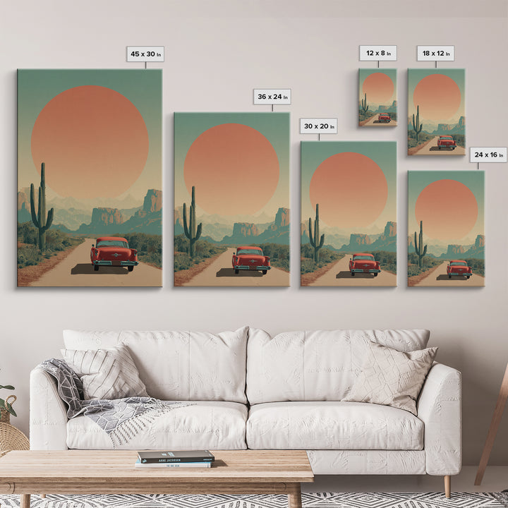 Route 66 Desert Road Framed Canvas Print, Travel Poster(2), Wall Art, Living Room Decor, Fine Art, Voyage 447, Set of Wall Art, TPO-2x3-47