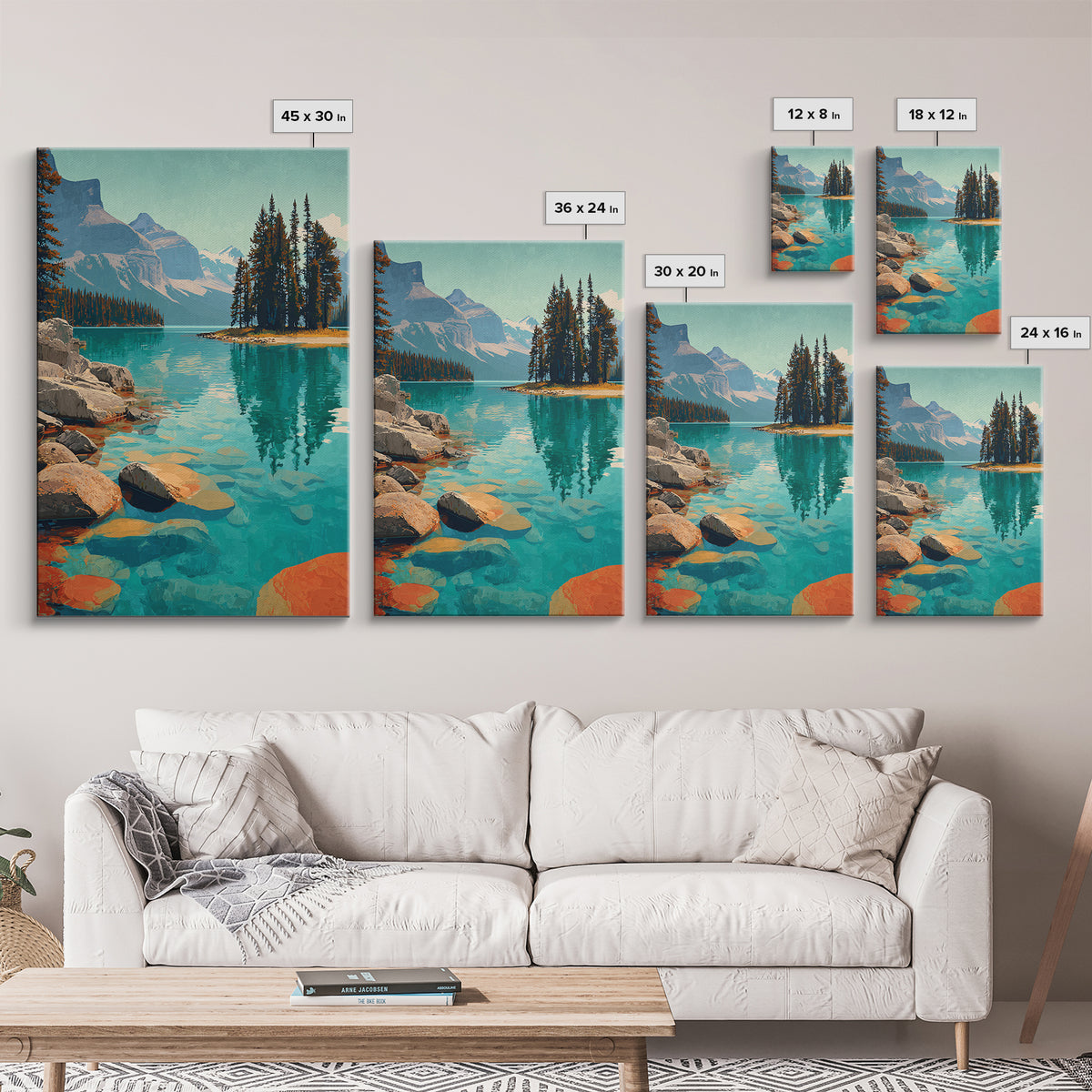 Banff Lake with Turquoise Water Framed Canvas Print, Travel Poster(2), Room Decor, Living Room Decor, Fine Art, Voyage, TPO-2x3-51
