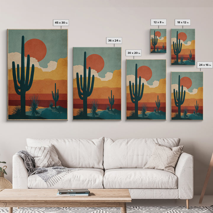 Mexico Cactus and Sun Travel Poster Framed Canvas Print, Travel Poster(2), Digital Wall Art, Living Room Decor, Voyage, TPO-2x3-53