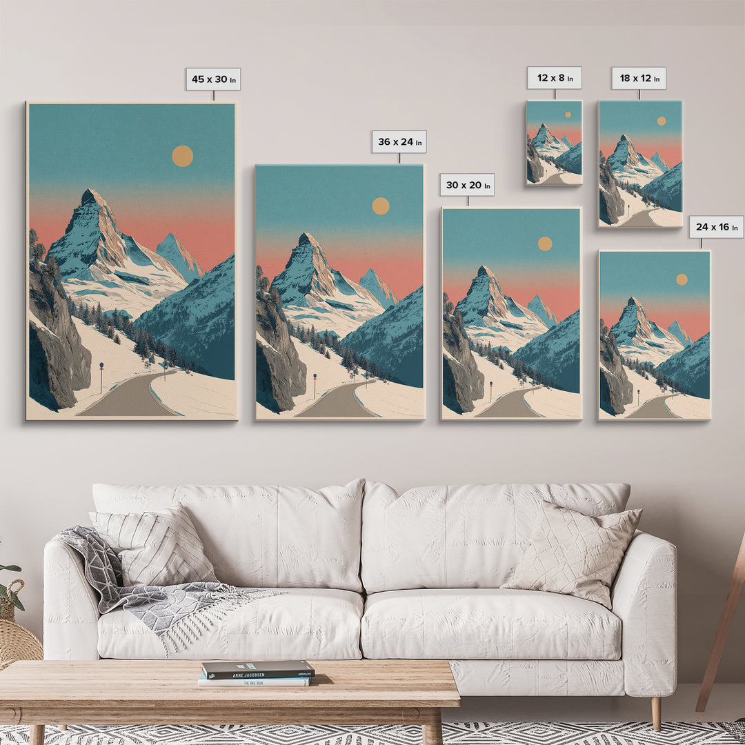 Swiss Alps Ski Poster Framed Canvas Print, Travel Poster(2), Room Decor, Living Room Decor, Fine Art, Voyage, Travel Gift, TPO-2x3-64