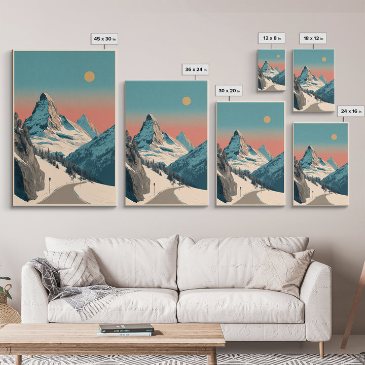 Swiss Alps Ski Poster Framed Canvas Print, Travel Poster(2), Room Decor, Living Room Decor, Fine Art, Voyage, Travel Gift, TPO-2x3-64