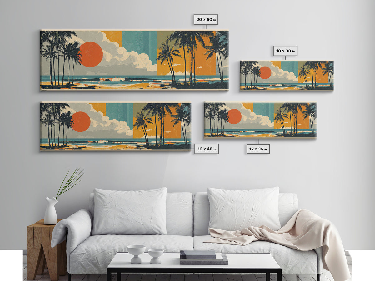 Hawaii Surf and Palm Tree Poster Framed Canvas Print, Travel Poster(2), Living Room Wall Art, Living Room Decor, Voyage, TPO-3x1-1