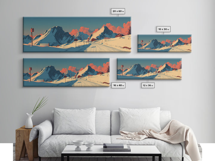 Swiss Alps Ski Poster Canvas Print, Travel Poster(2), Travel Poster, Living Room Decor, Fine Art, Voyage, Textured Painting, TPO-3x1-24