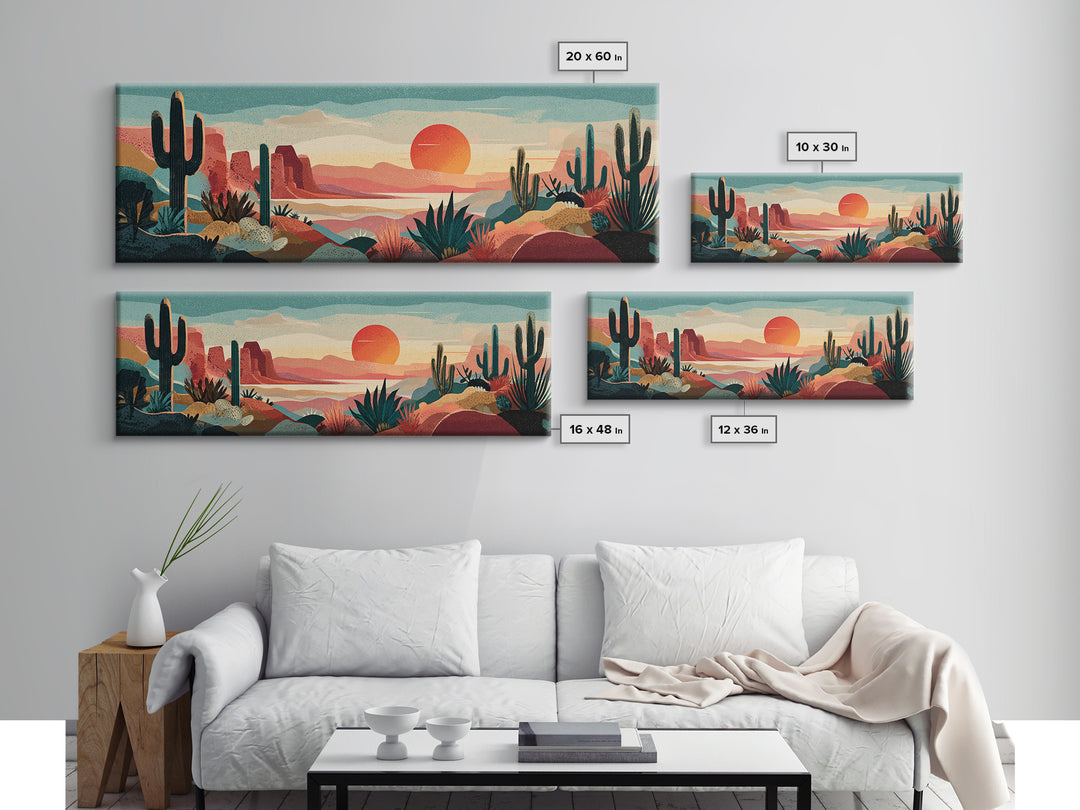 Mexico Cactus and Sun Travel Poster Framed Canvas Print, Travel Poster(2), Poster Print, Living Room Decor, Fine Art, Voyage, TPO-3x1-37
