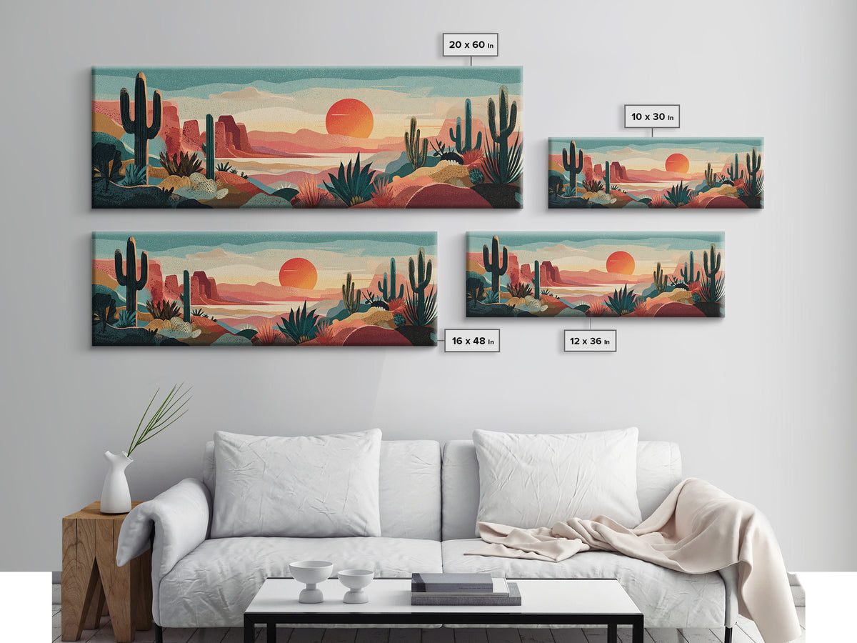 Mexico Cactus and Sun Travel Poster Framed Canvas Print, Travel Poster(2), Poster Print, Living Room Decor, Fine Art, Voyage, TPO-3x1-37