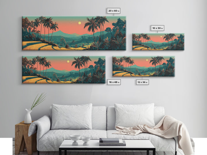 Bali Rice Terraces and Jungle Palms Framed Canvas Print, Travel Poster(2), Colorful Wall Art, Living Room Decor, Voyage, TPO-3x1-53