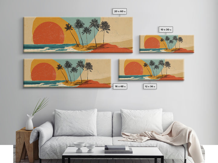Hawaii Surf and Palm Tree Poster Framed Canvas Print, Travel Poster(2), Gallery Wall Set, Living Room Decor, Fine Art, Voyage, TPO-3x1-73