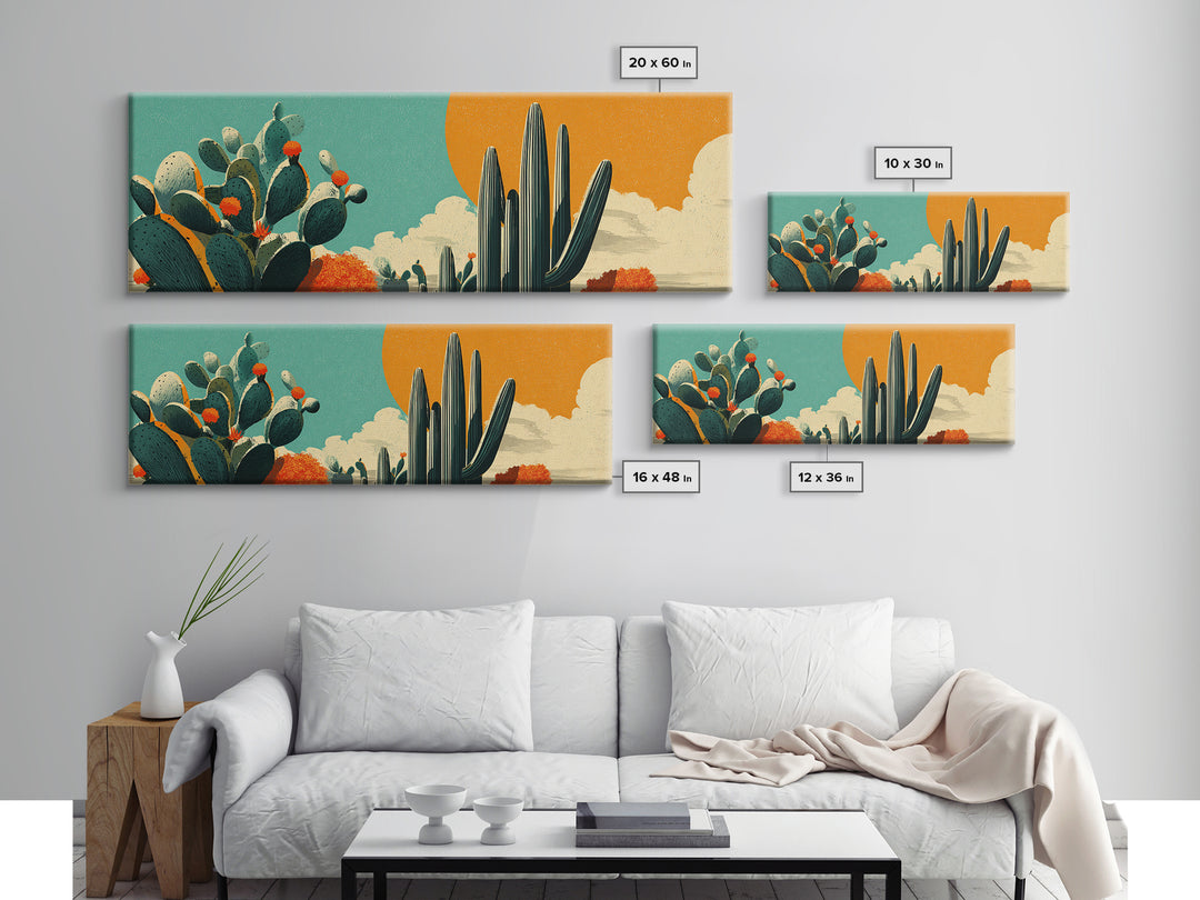 Mexico Cactus and Sun Travel Poster Canvas Print, Travel Poster(2), Mid Century Wall Art, Living Room Decor, Fine Art, Voyage, TPO-3x1-85
