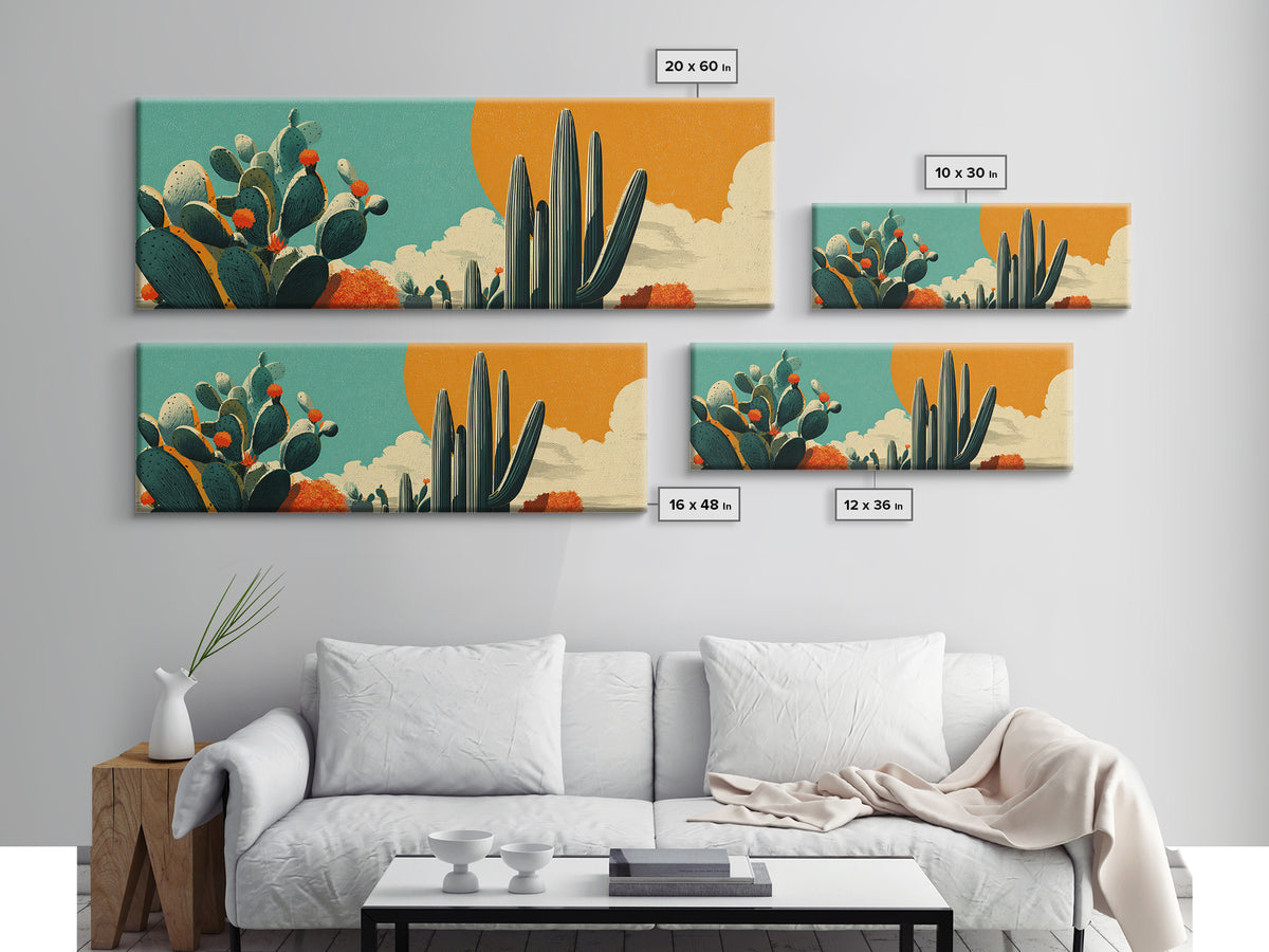 Mexico Cactus and Sun Travel Poster Canvas Print, Travel Poster(2), Mid Century Wall Art, Living Room Decor, Fine Art, Voyage, TPO-3x1-85