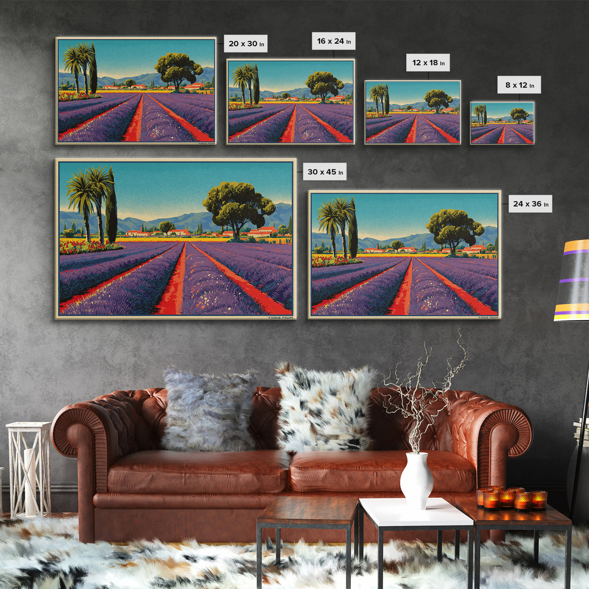 Provence Lavender Field Poster Framed Canvas Print, Travel Poster(2), Poster Art, Living Room Decor, Fine Art, Voyage, TPO-3x2-27