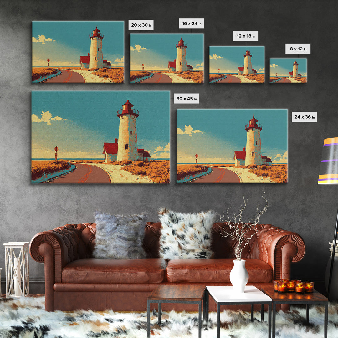 Cape Cod Lighthouse Summer Poster Framed Canvas Print, Travel Poster(2), Coastal Wall Art, Living Room Decor, Fine Art, Voyage, TPO-3x2-46