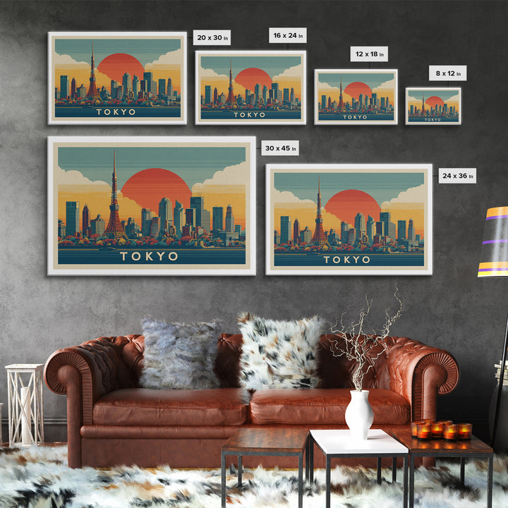 Tokyo Night Skyline Framed Canvas Print, Travel Poster(2), City Wall Art, Living Room Decor, Fine Art, Voyage, Luxury Decor, TPO-3x2-81