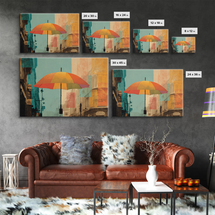 London Rainy Street Umbrella Graphic Framed Canvas Print, Travel Poster(2), Downloadable Prints, Living Room Decor, Voyage, TPO-3x2-86