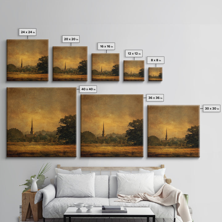 Church Steeple Across Rural Meadow Canvas Print, Traditional Art, Pokemon Poster, Living Room Decor, Watercolor Art, Classic, TRA-1x1-13