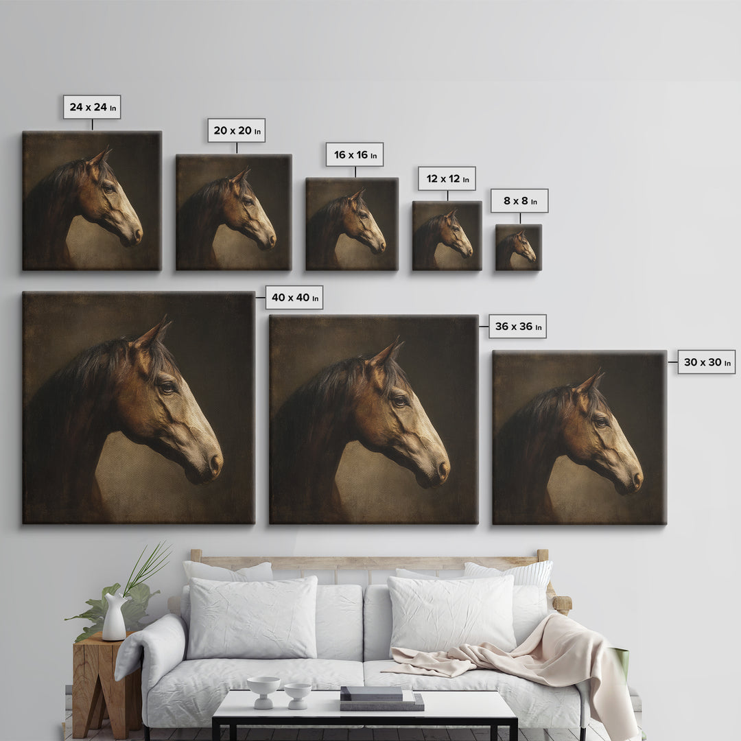 Realistic Horse Portrait Framed Canvas Print, Traditional Art, Art Commissions, Living Room Decor, Fine Art, Classic, TRA-1x1-27