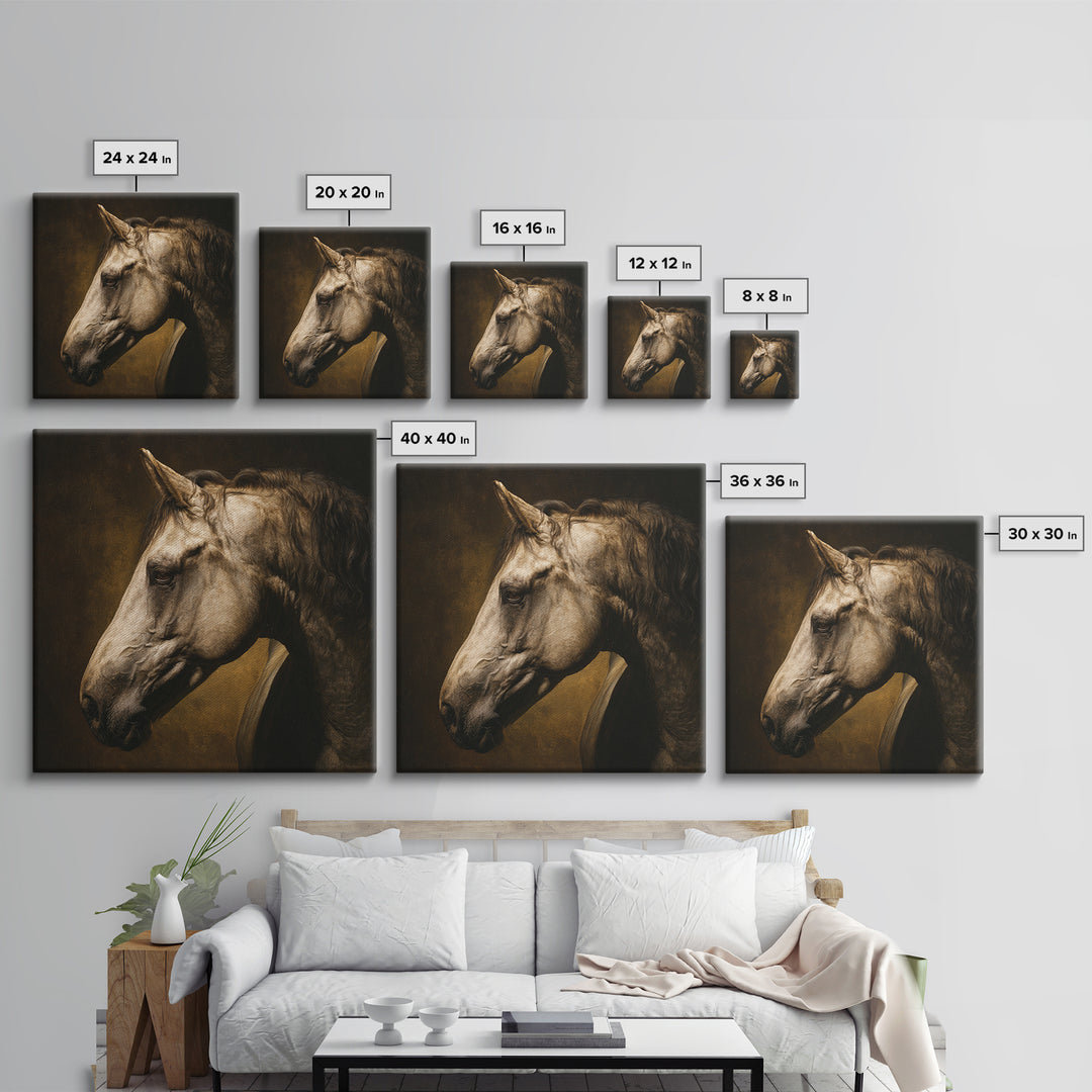 Realistic Horse Portrait Canvas Print, Traditional Art, Wall Hanging, Living Room Decor, Fine Art, Classic, Japanese Decor, TRA-1x1-3