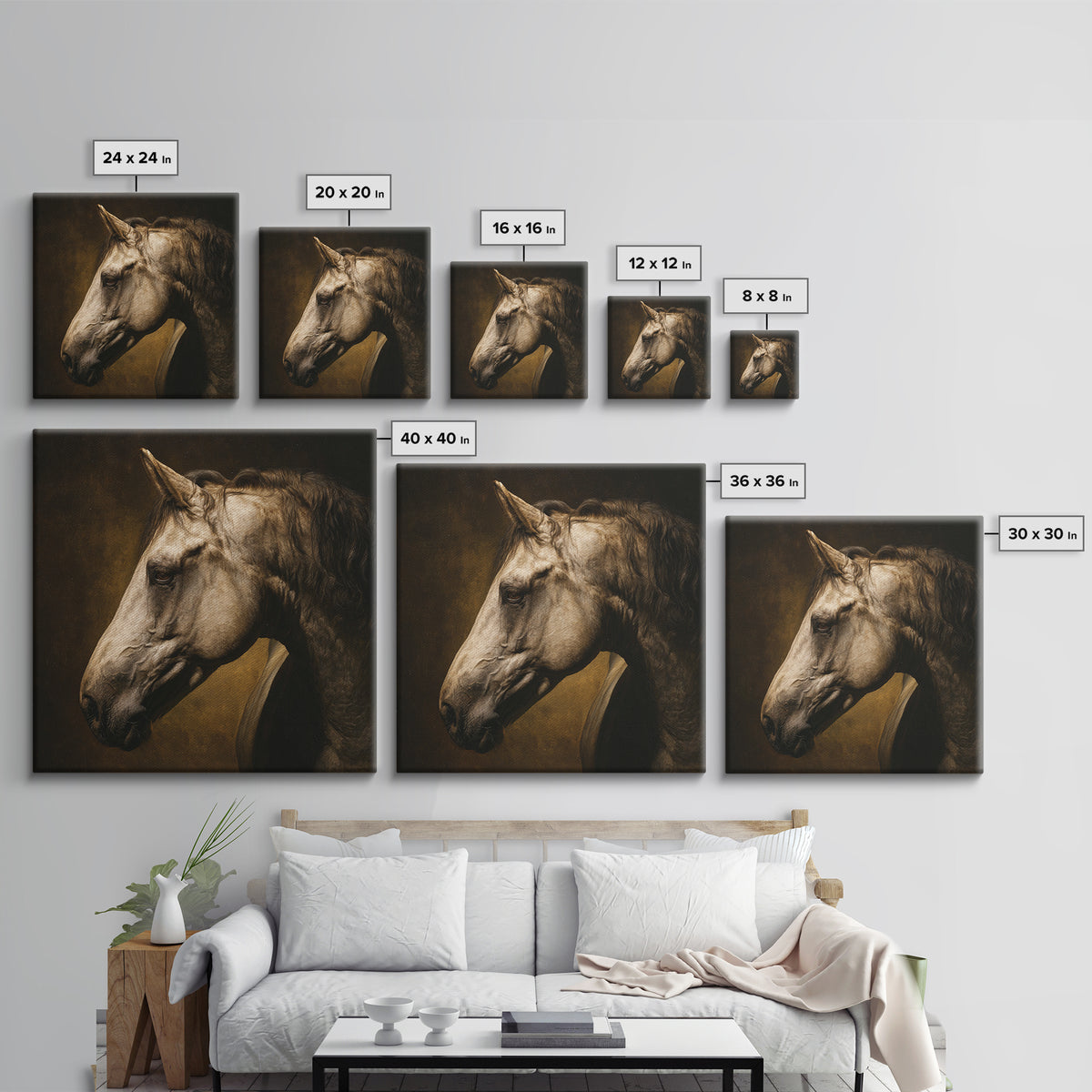 Realistic Horse Portrait Canvas Print, Traditional Art, Wall Hanging, Living Room Decor, Fine Art, Classic, Japanese Decor, TRA-1x1-3