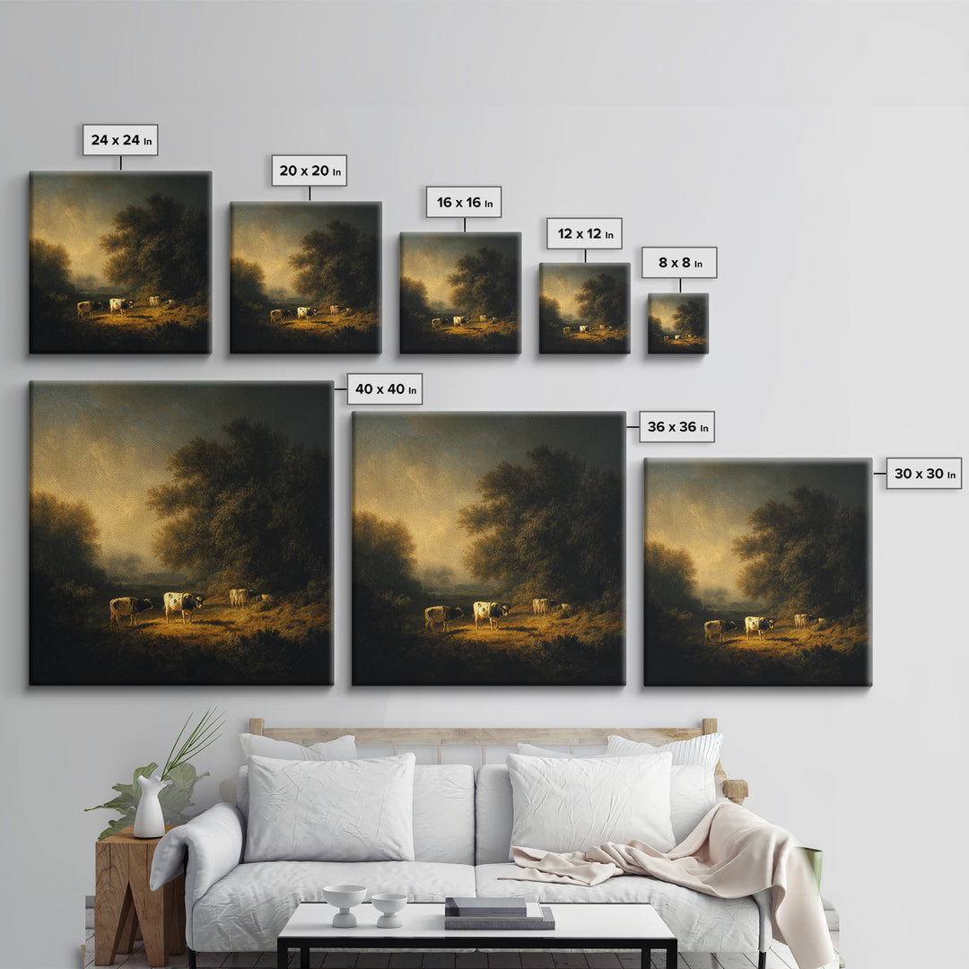 Pastoral Countryside with Cows in Field Canvas Print, Traditional Art, Japanese Art, Living Room Decor, Fine Art, Classic, TRA-1x1-31