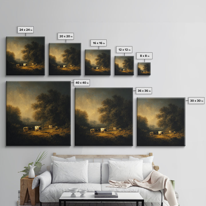 Pastoral Countryside with Cows in Field Canvas Print, Traditional Art, Japanese Art, Living Room Decor, Fine Art, Classic, TRA-1x1-31
