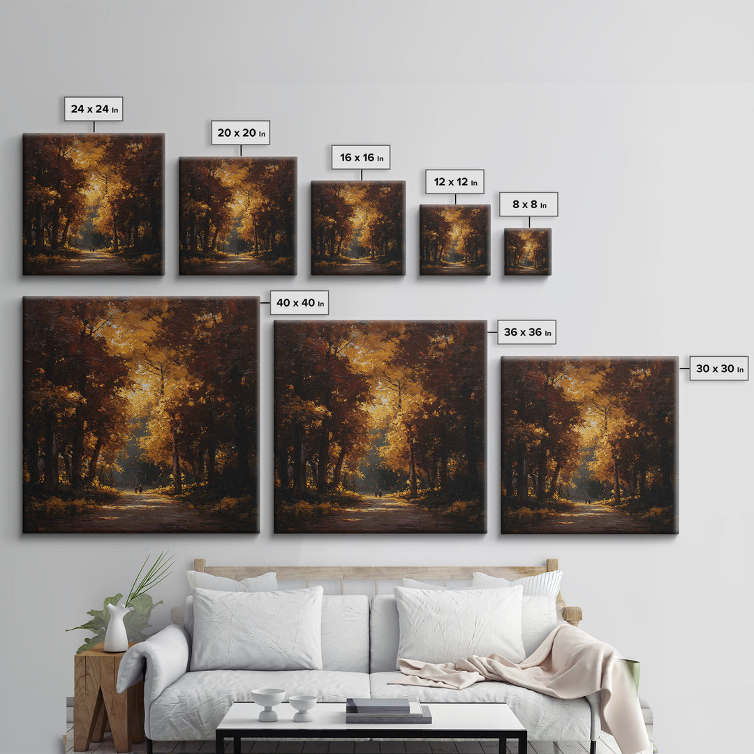 Autumn Forest Road Framed Canvas Print, Traditional Art, Room Decor, Living Room Decor, Fine Art, Classic, Digital Art, TRA-1x1-40
