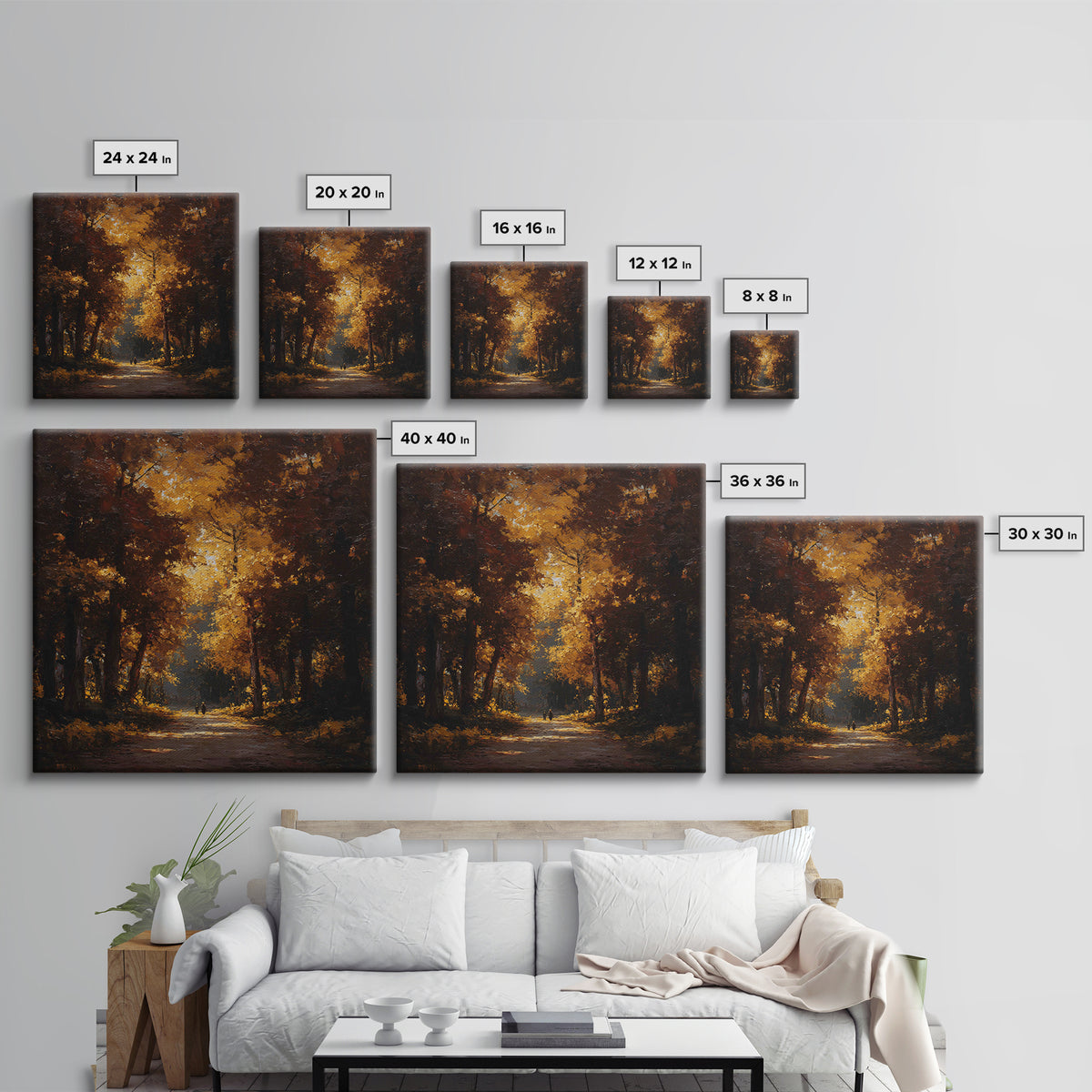 Autumn Forest Road Framed Canvas Print, Traditional Art, Room Decor, Living Room Decor, Fine Art, Classic, Digital Art, TRA-1x1-40