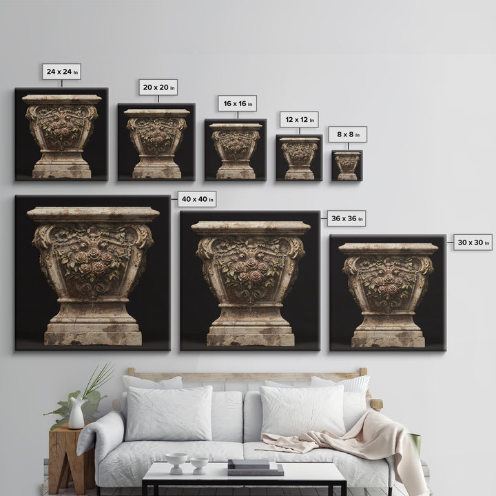 Garden Urn with Roses and Ivy Framed Canvas Print, Traditional Art, Art, Living Room Decor, Oil Painting, Classic, TRA-1x1-48