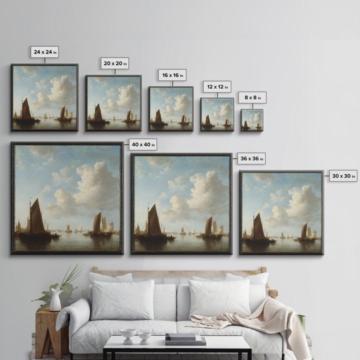 Seascape with Sailboats and Cloudy Sky Canvas Print, Traditional Art, Fine Art Print, Living Room Decor, Fine Art, Classic, TRA-1x1-5