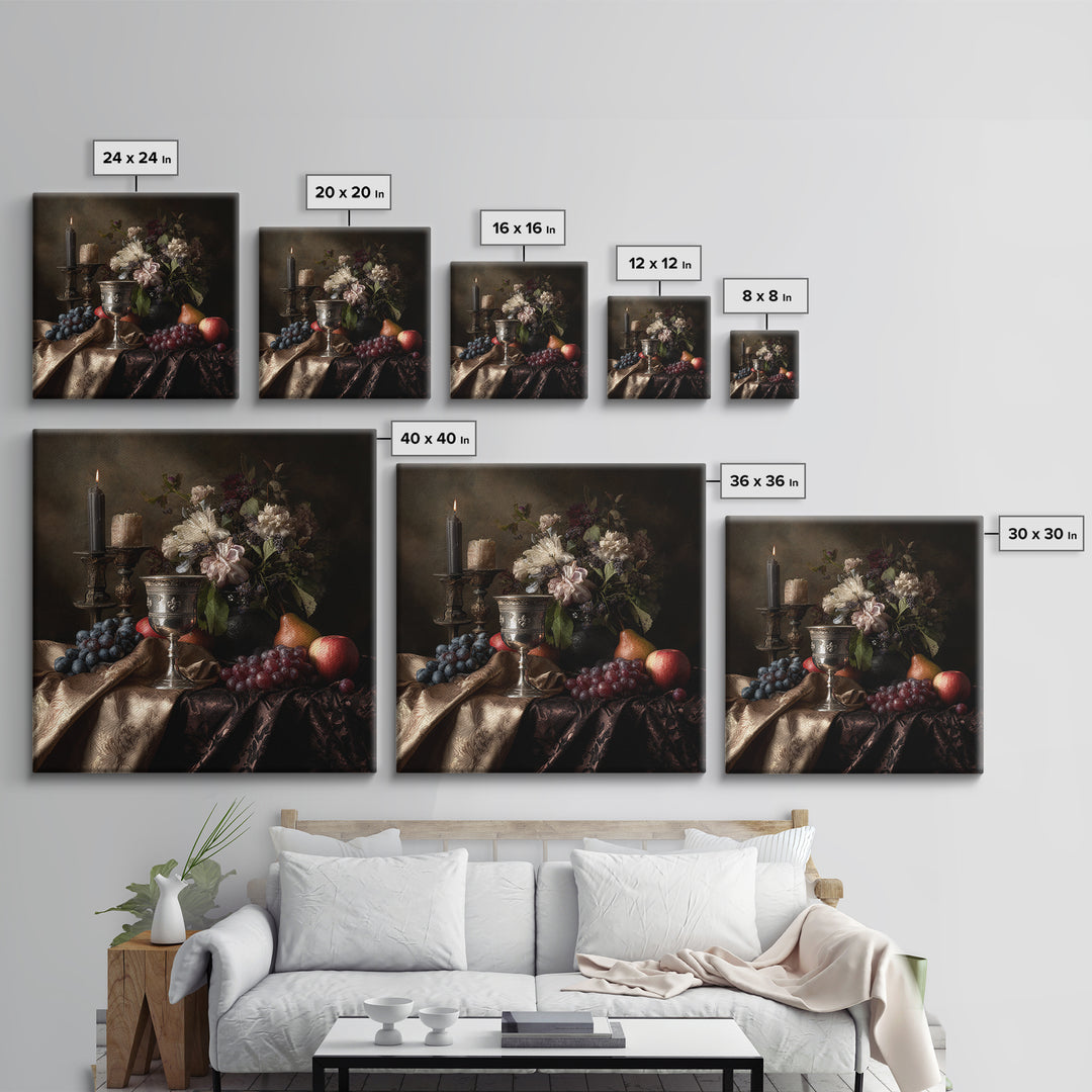 Dutch Fruit and Silver Goblet Still Life Framed Canvas Print, Traditional Art, Japanese Art, Living Room Decor, Classic, TRA-1x1-52