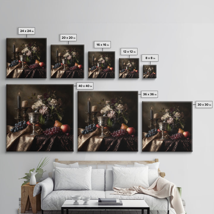 Dutch Fruit and Silver Goblet Still Life Framed Canvas Print, Traditional Art, Japanese Art, Living Room Decor, Classic, TRA-1x1-52
