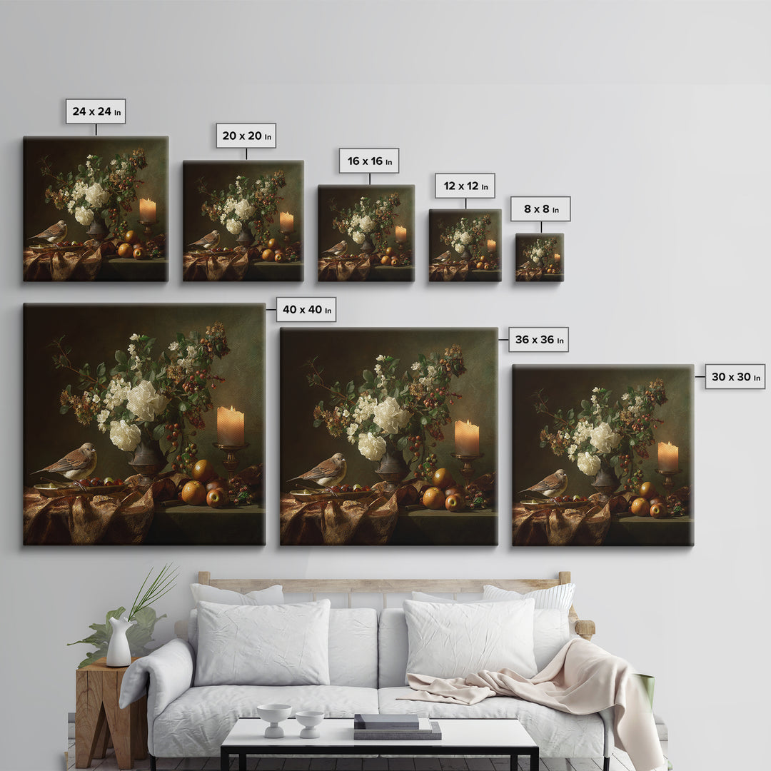 Bird Study on a Flowering Branch Canvas Print, Traditional Art, Boho Decor, Living Room Decor, Fine Art, Classic, Painting, TRA-1x1-82