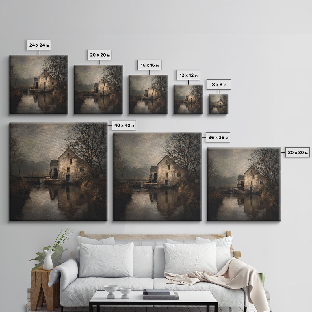 Watermill Beside a Quiet Stream Canvas Print, Traditional Art, Contemporary Art, Living Room Decor, Fine Art, Classic, TRA-1x1-89