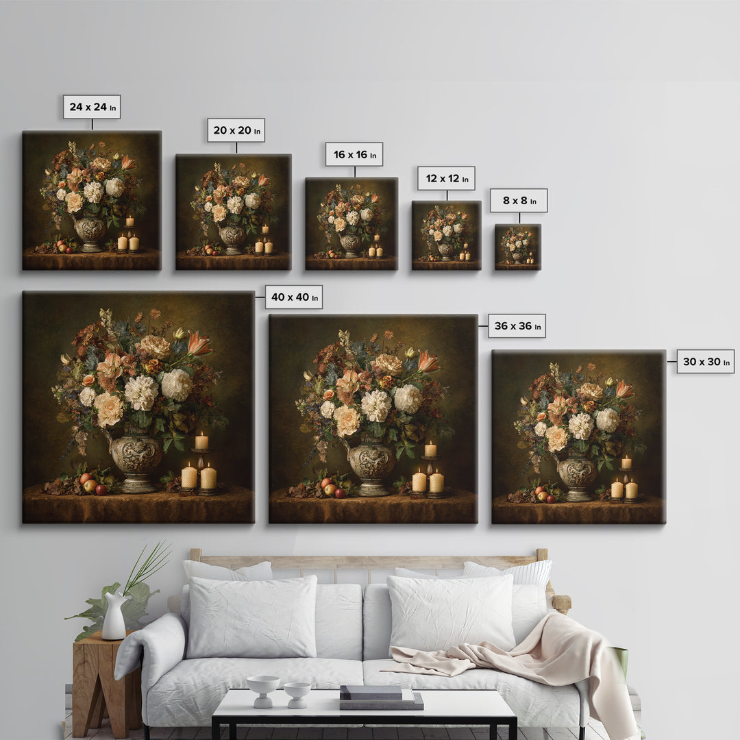Formal Floral Still Life Canvas Print, Traditional Art, Textured Painting, Living Room Decor, Fine Art, Classic, Art Commission, TRA-1x1-98