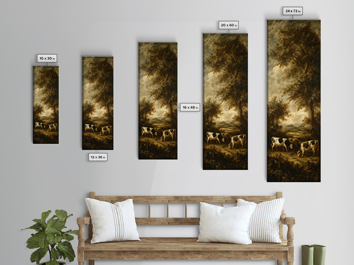 Pastoral Countryside with Cows in Field Framed Canvas Print, Traditional Art, Artwork, Living Room Decor, Fine Art, Classic, TRA-1x3-19