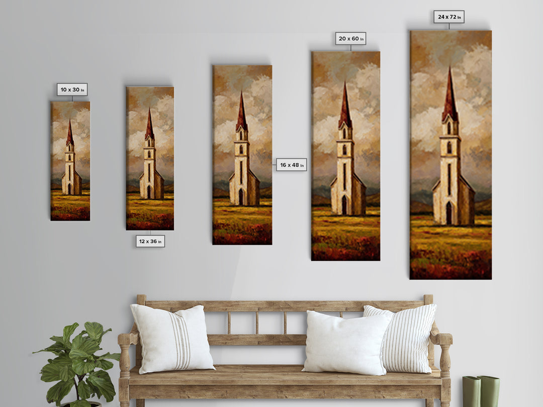 Church Steeple Across Rural Meadow Canvas Print, Traditional Art, Art Commission, Living Room Decor, Fine Art, Classic, TRA-1x3-25