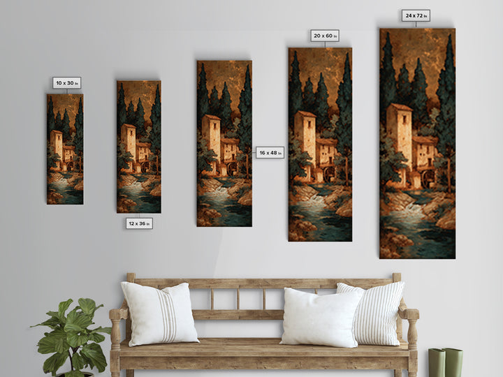 Watermill Beside a Quiet Stream Framed Canvas Print, Traditional Art, Textured Painting, Living Room Decor, Fine Art, Classic, TRA-1x3-29