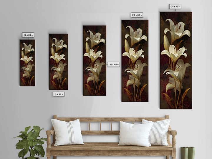 White Lilies on Dark Background Framed Canvas Print, Traditional Art, Canvas, Living Room Decor, Watercolor Art, Classic, TRA-1x3-3