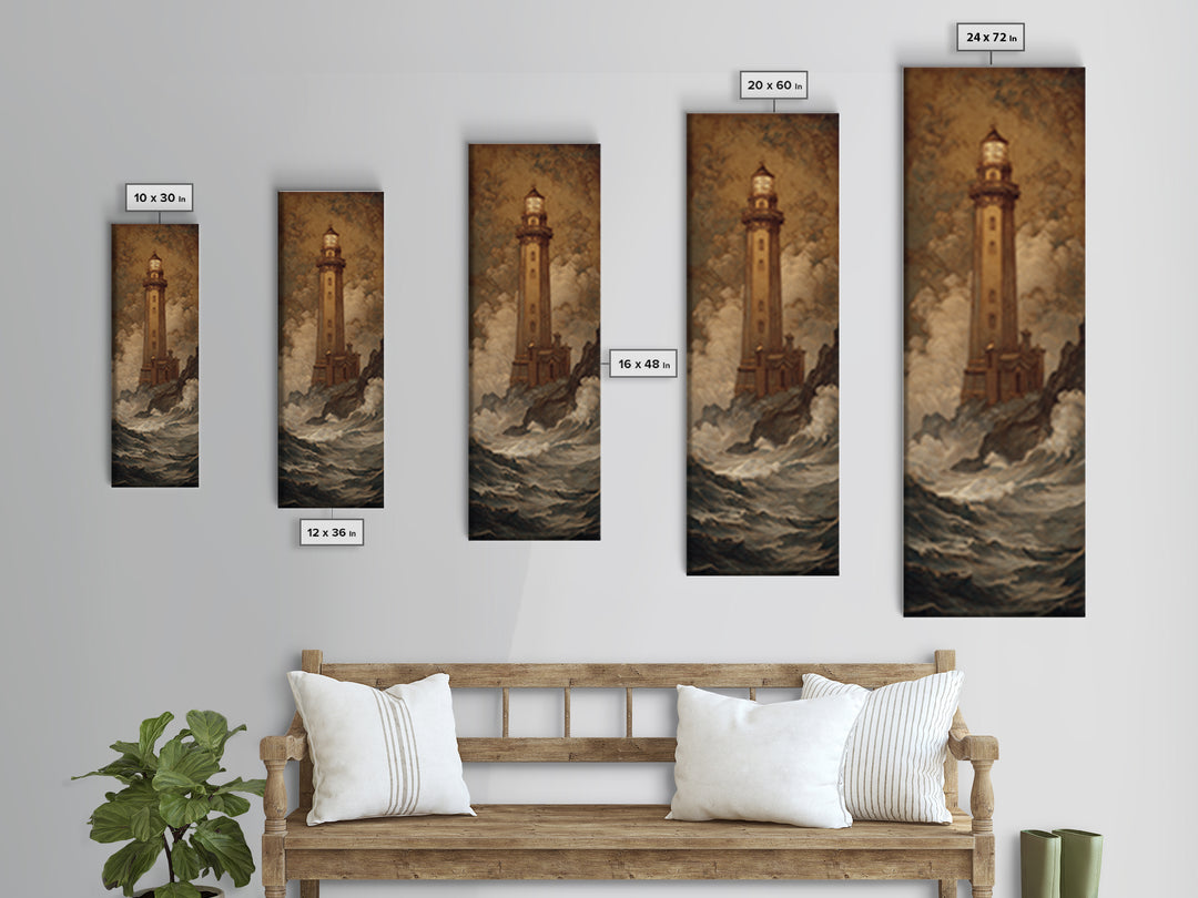 Lighthouse with Crashing Waves Canvas Print, Traditional Art, Art Commissions, Living Room Decor, Classic, Pokemon Poster, TRA-1x3-33