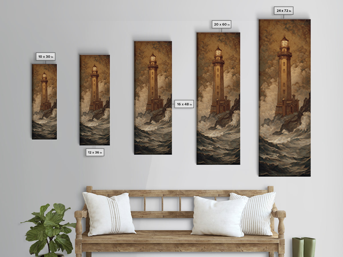 Lighthouse with Crashing Waves Canvas Print, Traditional Art, Art Commissions, Living Room Decor, Classic, Pokemon Poster, TRA-1x3-33