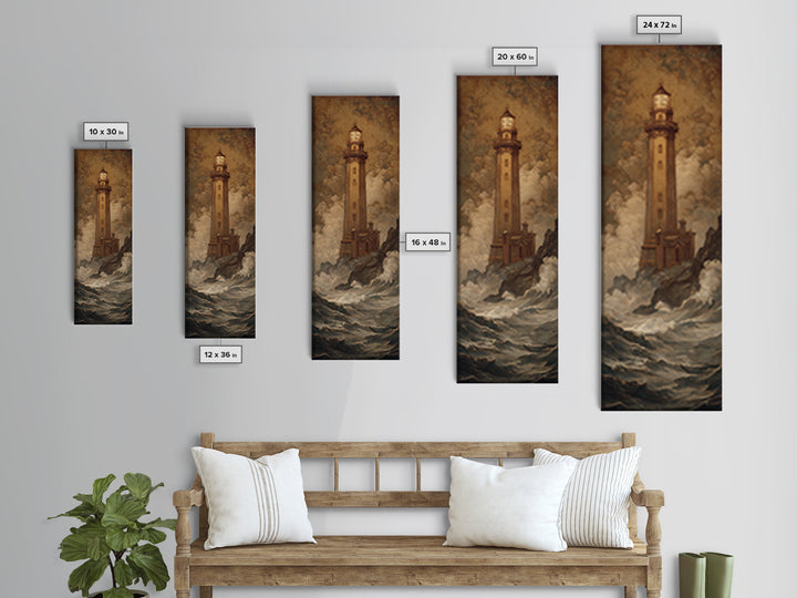 Lighthouse with Crashing Waves Canvas Print, Traditional Art, Art Commissions, Living Room Decor, Classic, Pokemon Poster, TRA-1x3-33