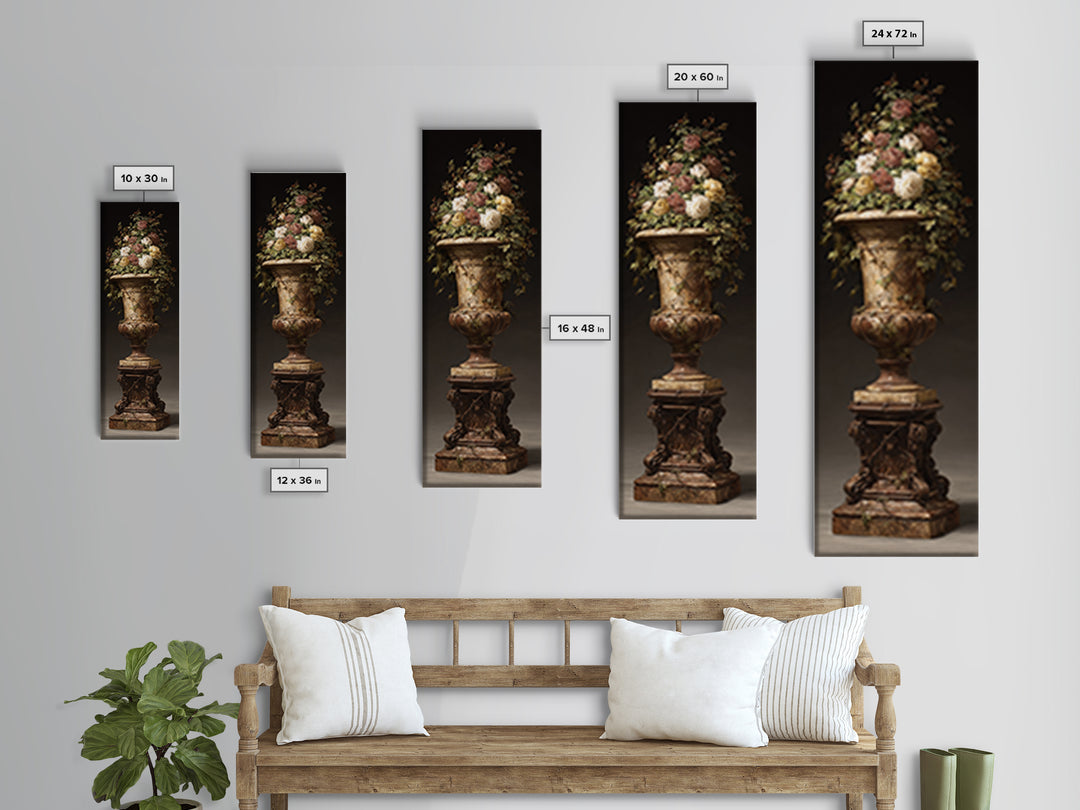 Garden Urn with Roses and Ivy Framed Canvas Print, Traditional Art, Decor, Living Room Decor, Fine Art, Classic, Japanese Art, TRA-1x3-36