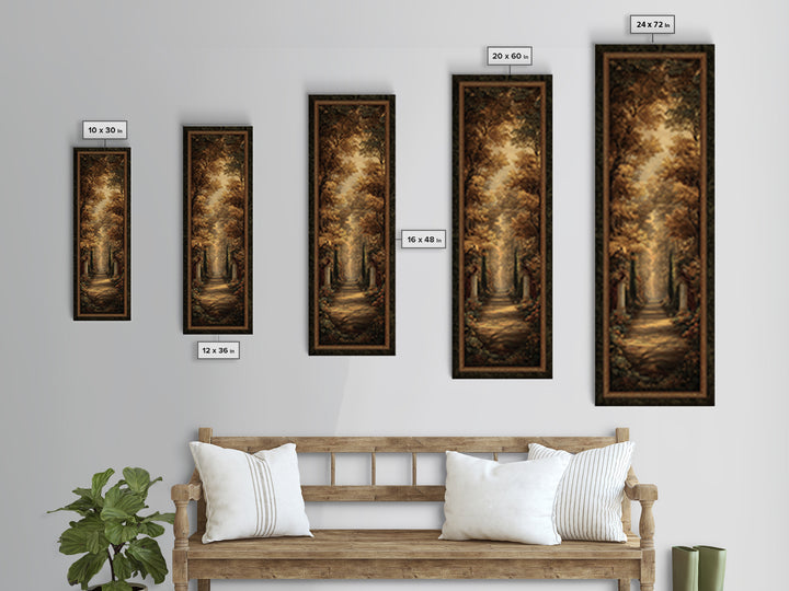 Autumn Forest Road Framed Canvas Print, Traditional Art, Minimalist Decor, Living Room Decor, Oil Painting, Classic, Boho, TRA-1x3-4