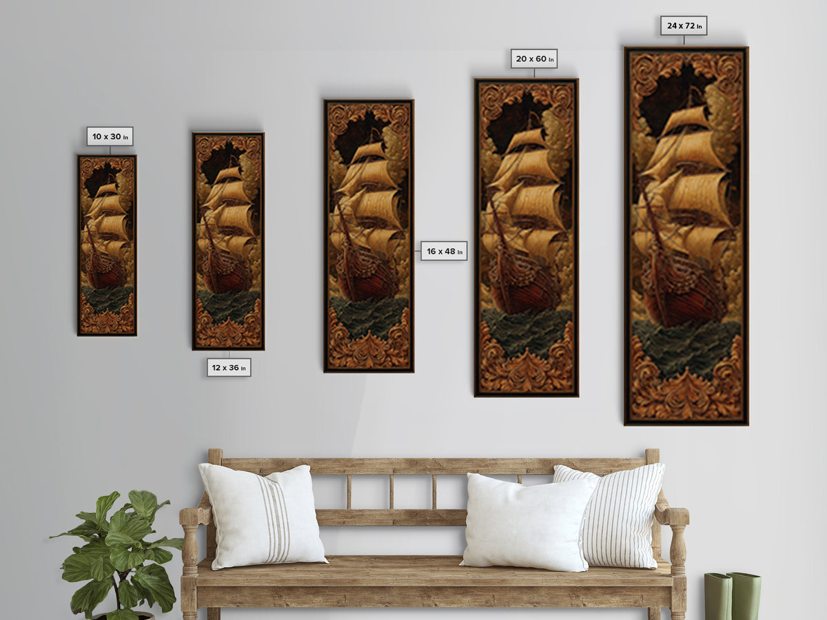 Ship at Sea Framed Canvas Print, Traditional Art, Fine Art Print, Living Room Decor, Fine Art, Classic, Wall Decor, Painting, TRA-1x3-50