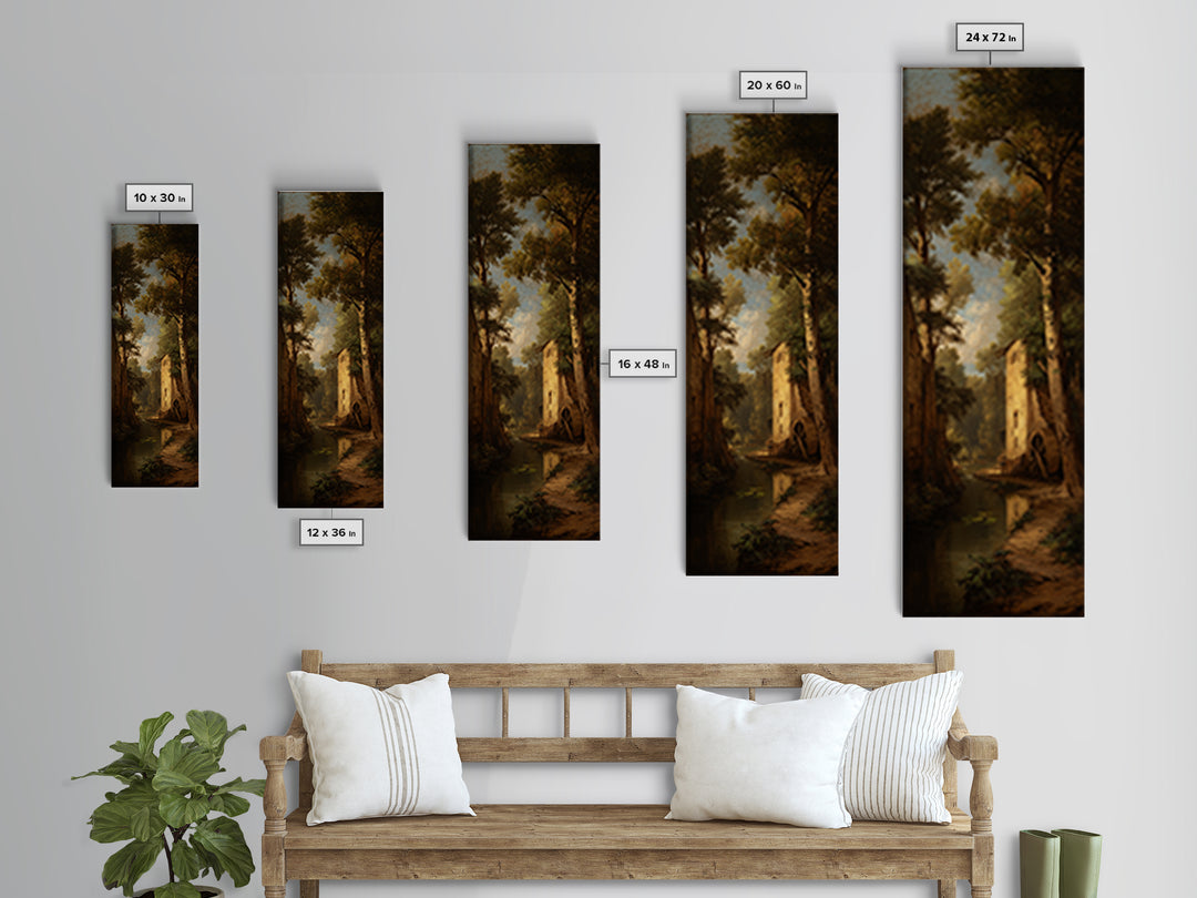 Watermill Beside a Quiet Stream Framed Canvas Print, Traditional Art, Textured Painting, Living Room Decor, Fine Art, Classic, TRA-1x3-53