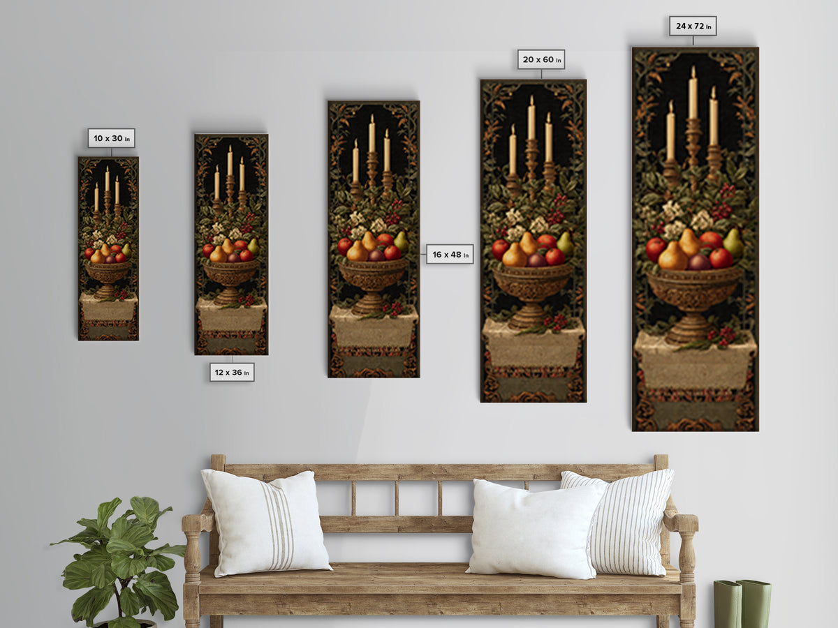 Basket of Apples and Pears on Linen Framed Canvas Print, Traditional Art, Dark Art, Living Room Decor, Abstract Art, Classic, TRA-1x3-54