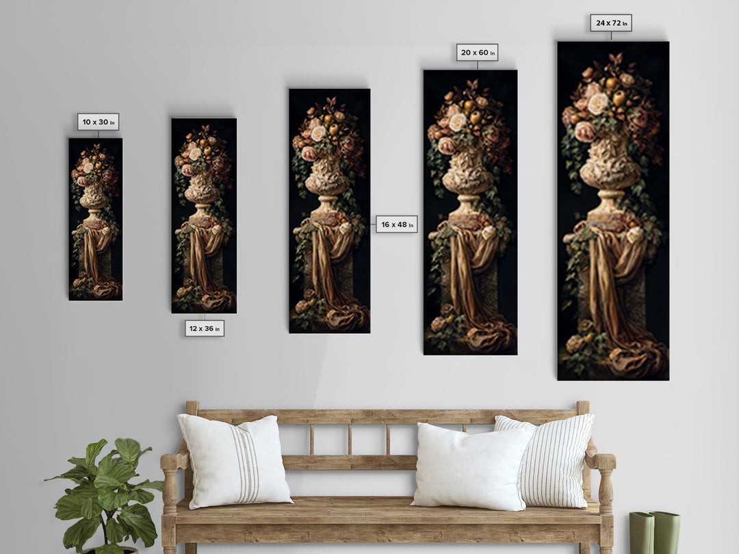 Garden Urn with Roses and Ivy Canvas Print, Traditional Art, Wall Hanging, Living Room Decor, Fine Art, Classic, Japanese Decor, TRA-1x3-60