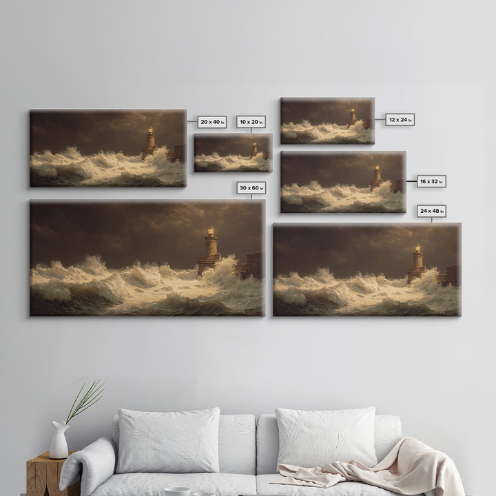 Lighthouse with Crashing Waves Canvas Print, Traditional Art, Decor, Living Room Decor, Fine Art, Classic, Japanese Art, TRA-2x1-17