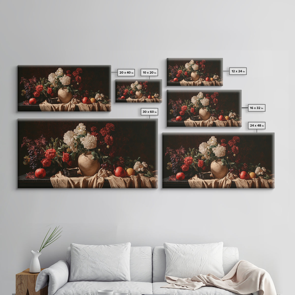 Formal Floral Still Life Canvas Print, Traditional Art, Textured Painting, Living Room Decor, Fine Art, Classic, Art Commission, TRA-2x1-22