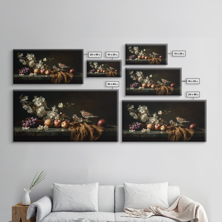 Bird Study on a Flowering Branch Framed Canvas Print, Traditional Art, Minimalist Decor, Living Room Decor, Oil Painting, TRA-2x1-30