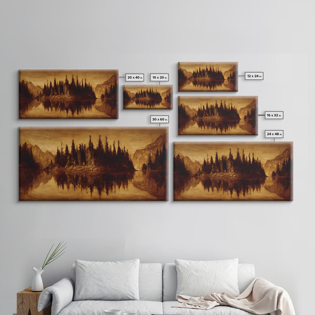 Mountain Lake with Pine Forest Reflection Canvas Print, Traditional Art, Digital Print, Living Room Decor, Fine Art, Classic, TRA-2x1-53